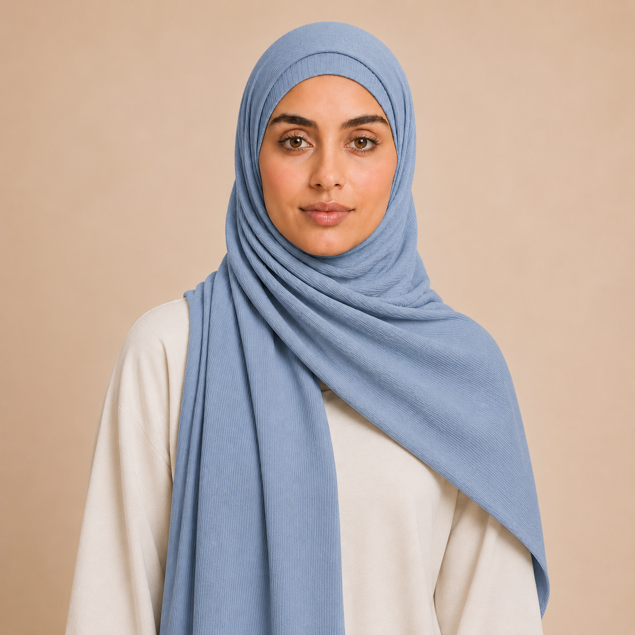 RY226 Powder Blue Cotton Ribbed Jersey Hijab Scarf – Soft Stretch Breathable Headscarf