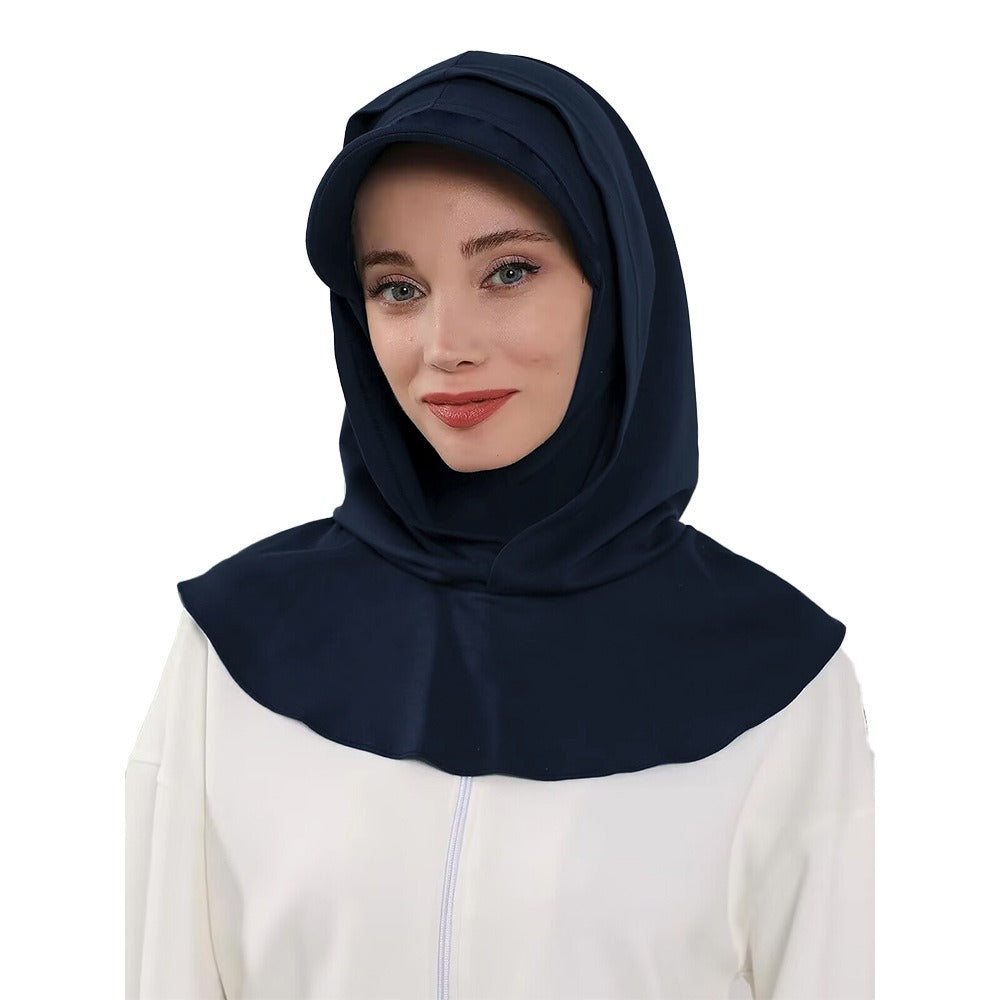 RY207 Black Full Coverage Hijab Cap with Visor – Modest Neck Cover Headscarf for Muslim Women