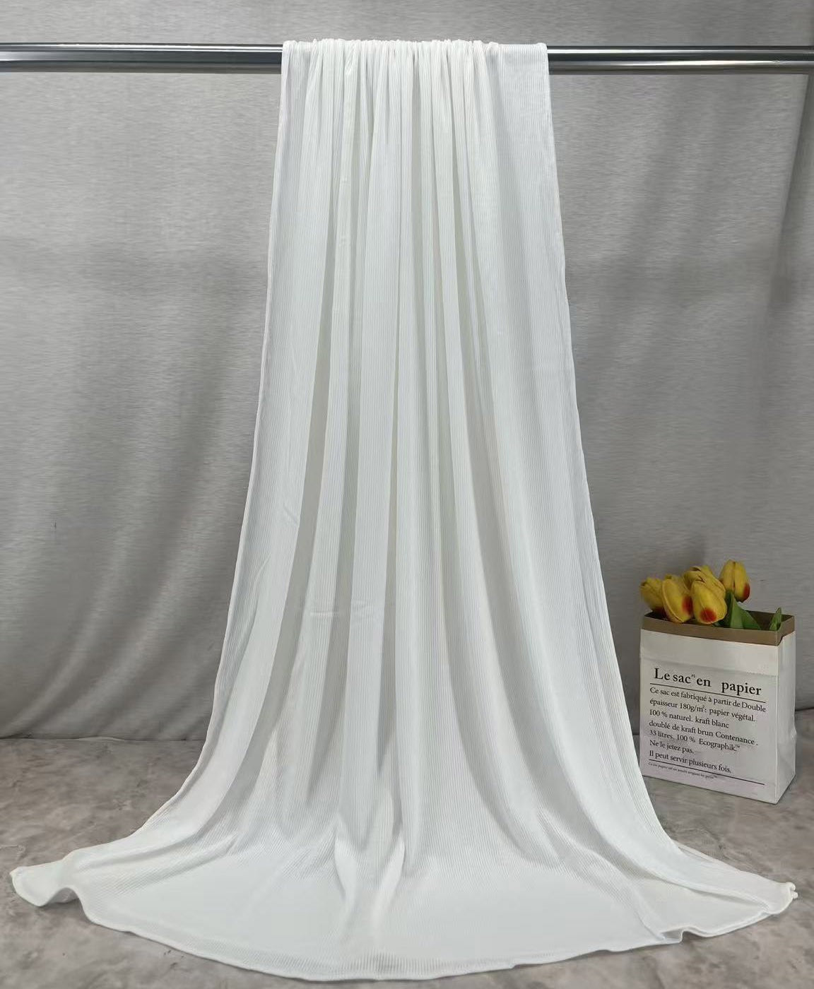 RY217 Ivory White Cotton Ribbed Jersey Hijab Scarf – Soft Stretch Breathable Headscarf