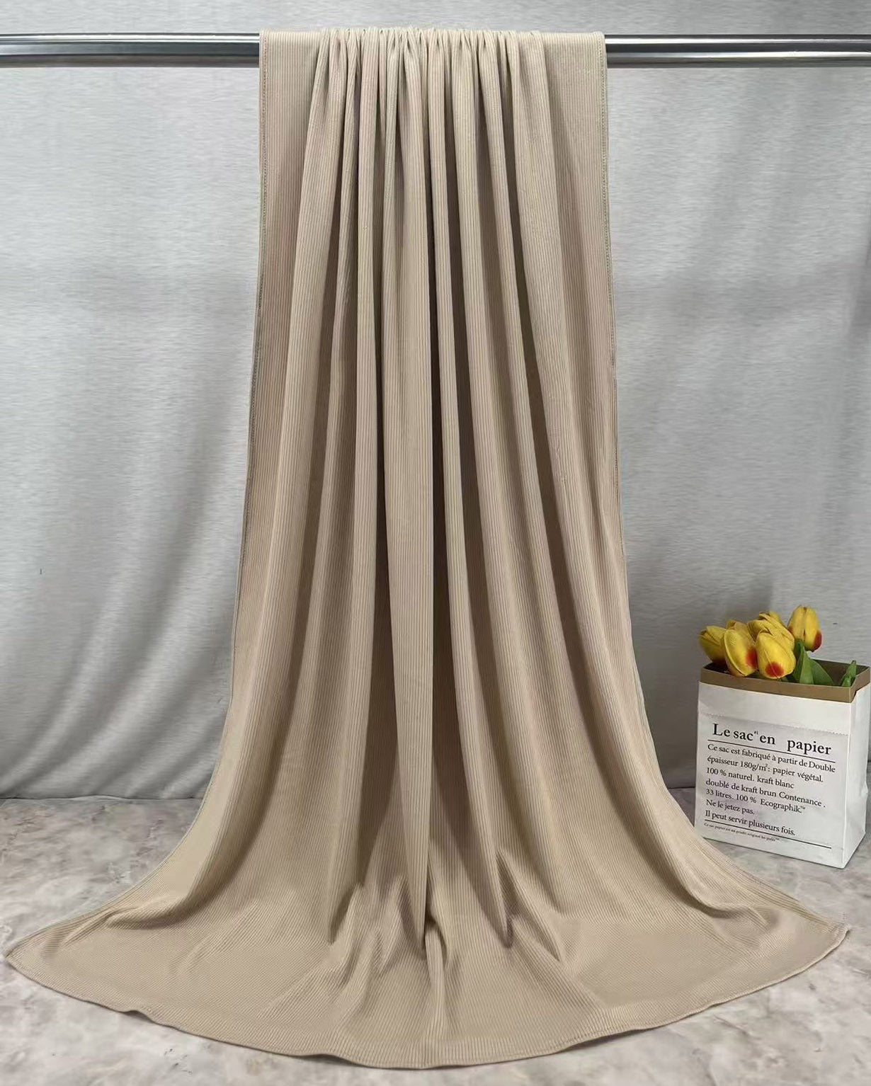 RY218 Taupe Beige Cotton Ribbed Jersey Hijab Scarf – Soft Stretch Breathable Headscarf