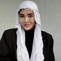 RY304 Pure White Crinkled Tulle Hijab Scarf – Glossy Stretch Breathable Headscarf