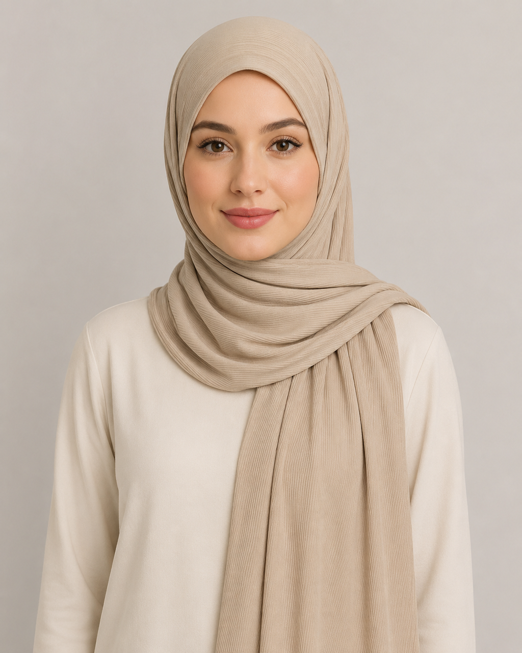 RY218 Taupe Beige Cotton Ribbed Jersey Hijab Scarf – Soft Stretch Breathable Headscarf