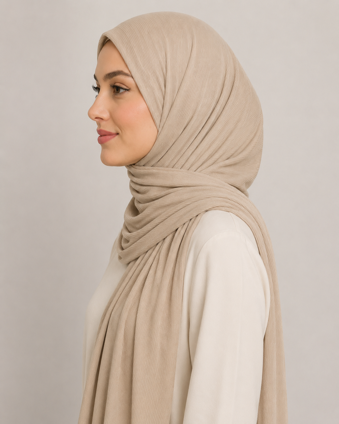 RY218 Taupe Beige Cotton Ribbed Jersey Hijab Scarf – Soft Stretch Breathable Headscarf