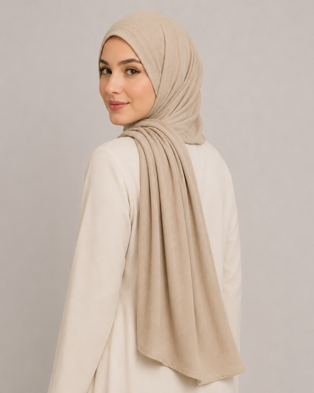 RY218 Taupe Beige Cotton Ribbed Jersey Hijab Scarf – Soft Stretch Breathable Headscarf