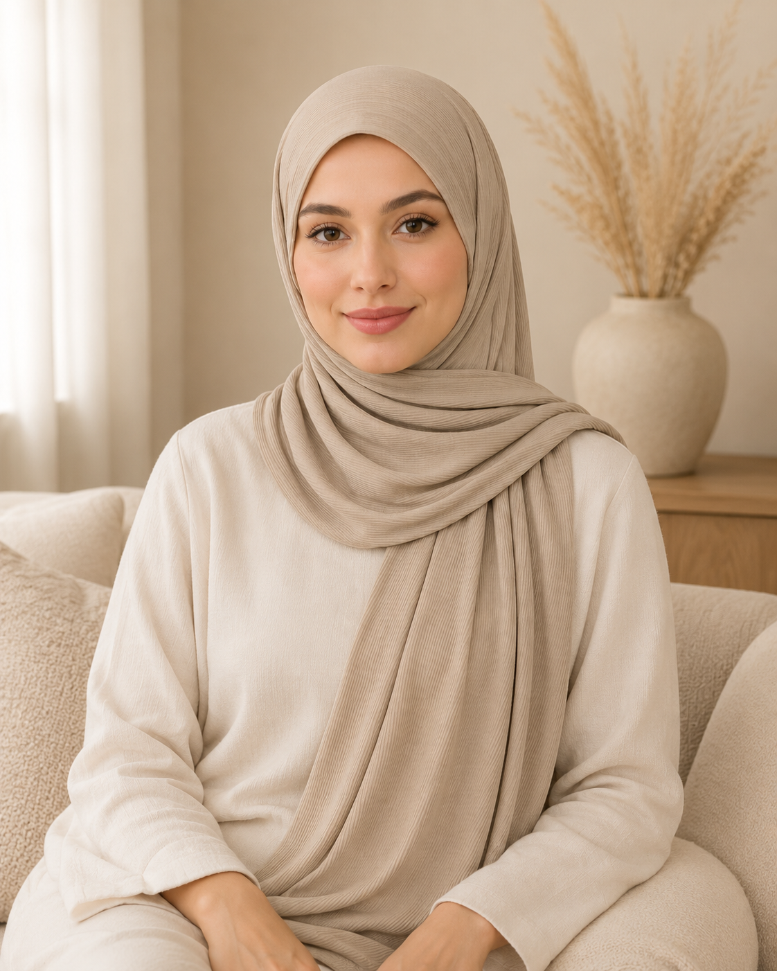 RY218 Taupe Beige Cotton Ribbed Jersey Hijab Scarf – Soft Stretch Breathable Headscarf