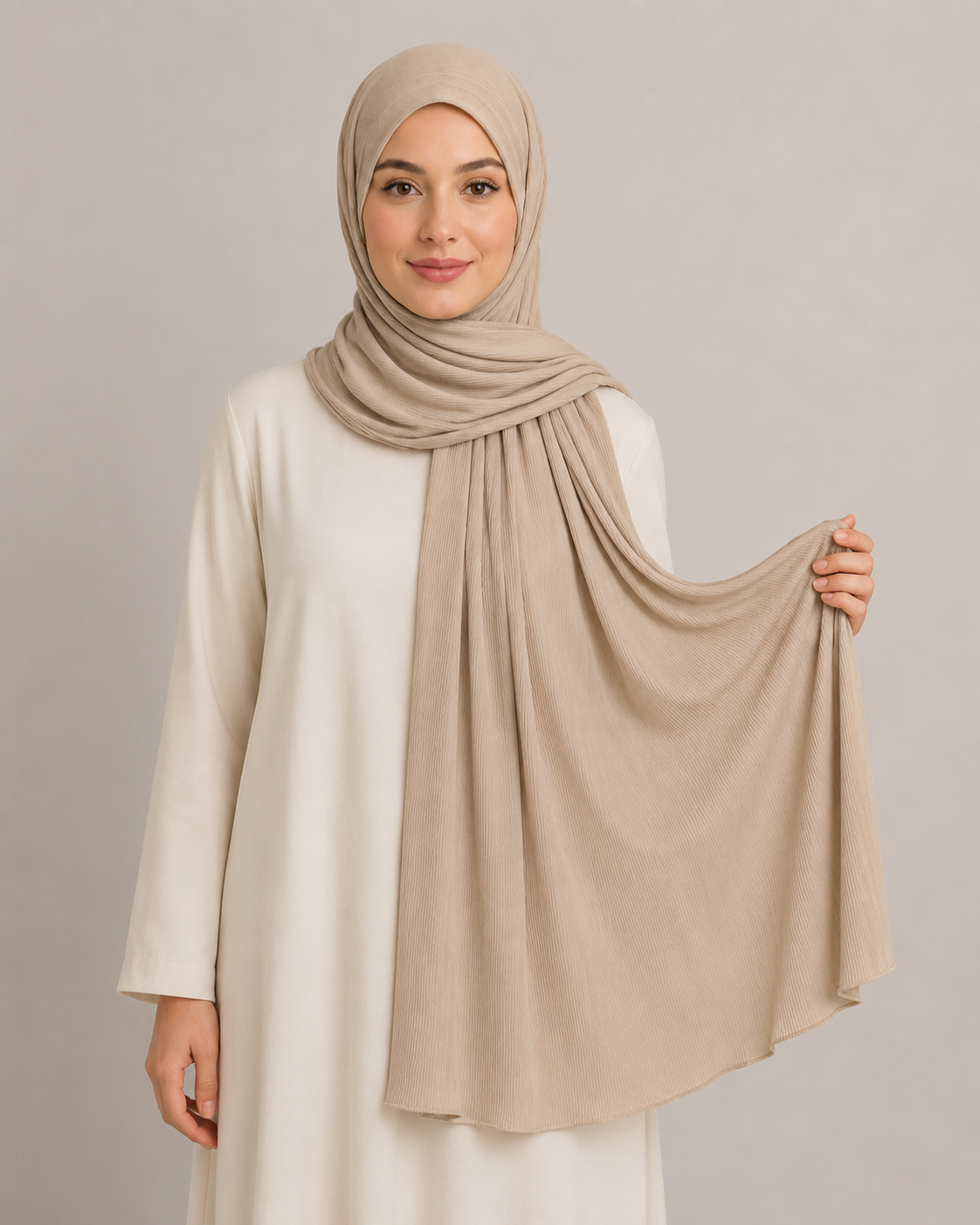 RY218 Taupe Beige Cotton Ribbed Jersey Hijab Scarf – Soft Stretch Breathable Headscarf