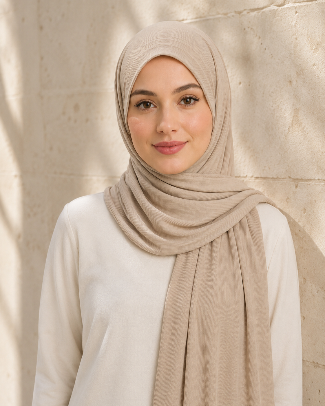 RY218 Taupe Beige Cotton Ribbed Jersey Hijab Scarf – Soft Stretch Breathable Headscarf