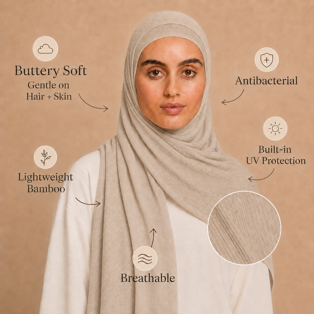 RY218 Taupe Beige Cotton Ribbed Jersey Hijab Scarf – Soft Stretch Breathable Headscarf