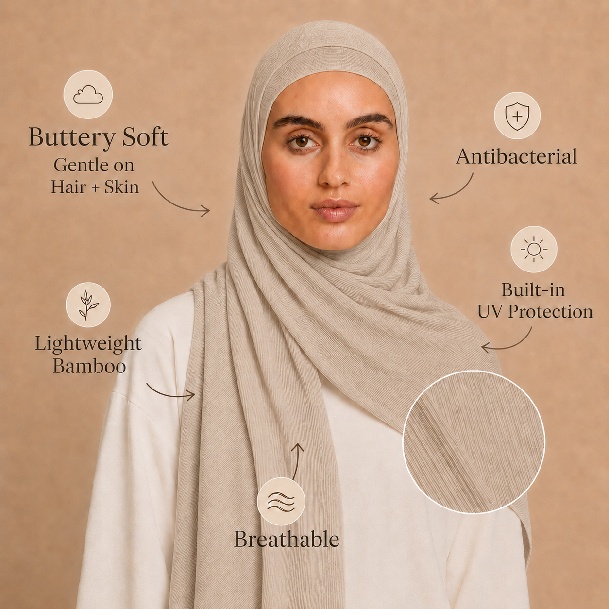 RY218 Taupe Beige Cotton Ribbed Jersey Hijab Scarf – Soft Stretch Breathable Headscarf