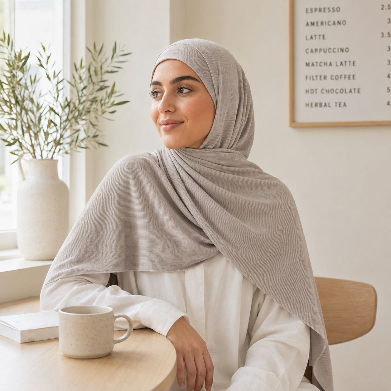 RY219 Stone Grey Cotton Ribbed Jersey Hijab Scarf – Soft Stretch Breathable Headscarf