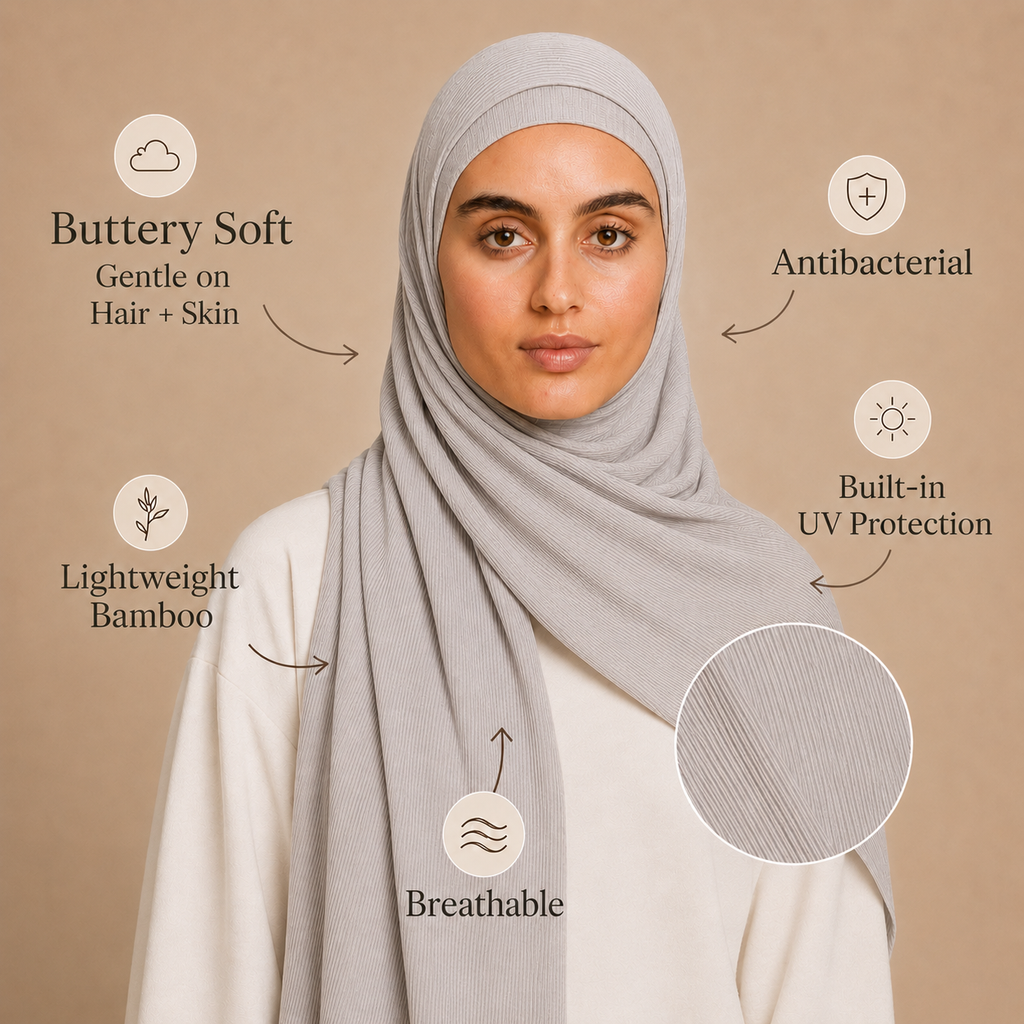 RY220 Light Silver Grey Cotton Ribbed Jersey Hijab Scarf – Soft Stretch Breathable Headscarf