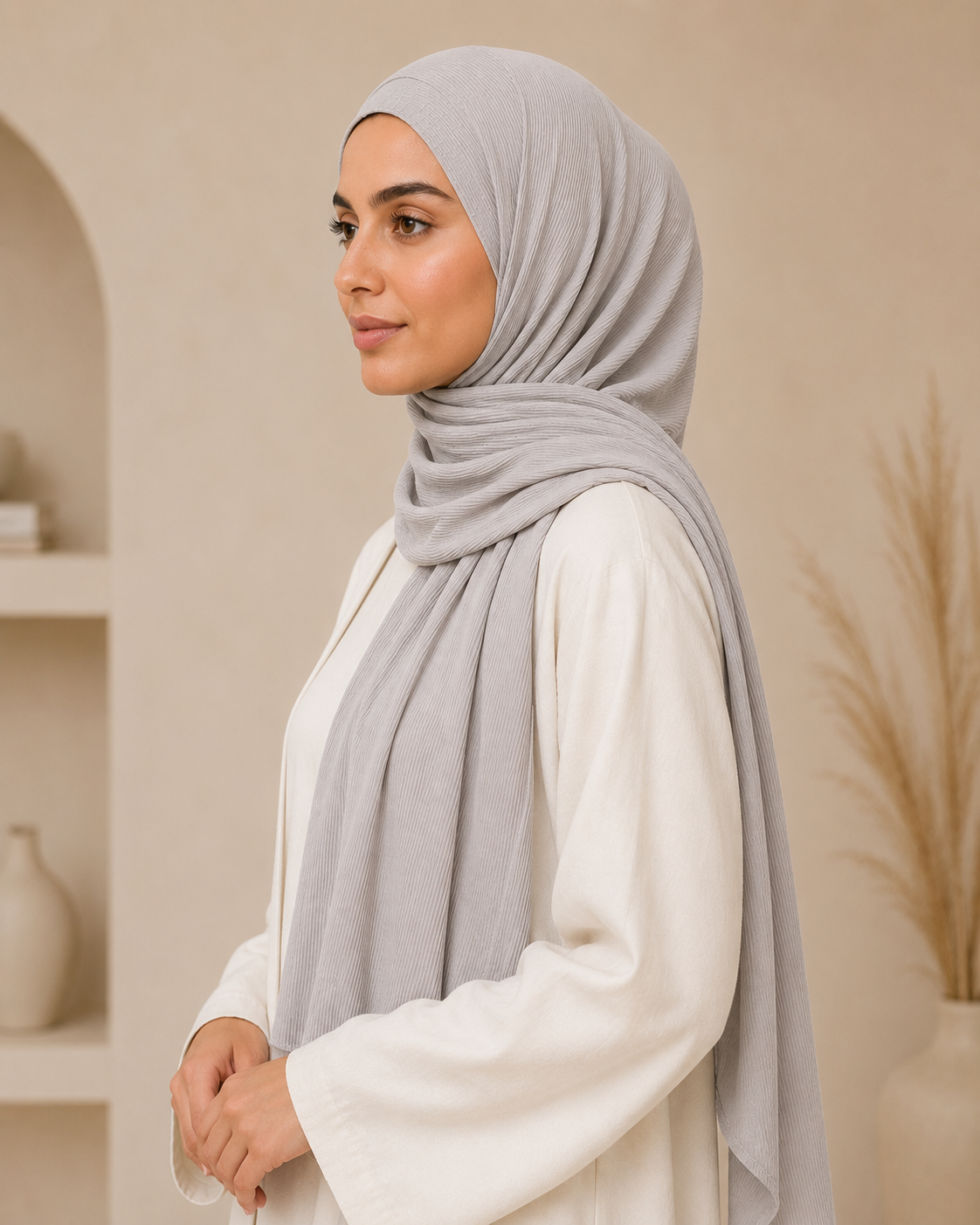 RY220 Light Silver Grey Cotton Ribbed Jersey Hijab Scarf – Soft Stretch Breathable Headscarf