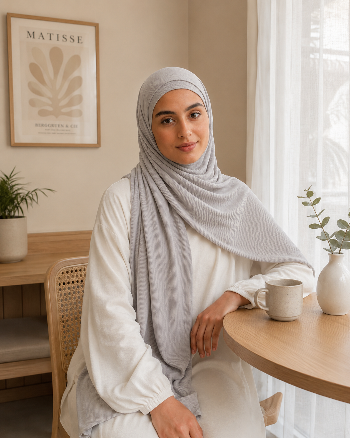 RY220 Light Silver Grey Cotton Ribbed Jersey Hijab Scarf – Soft Stretch Breathable Headscarf