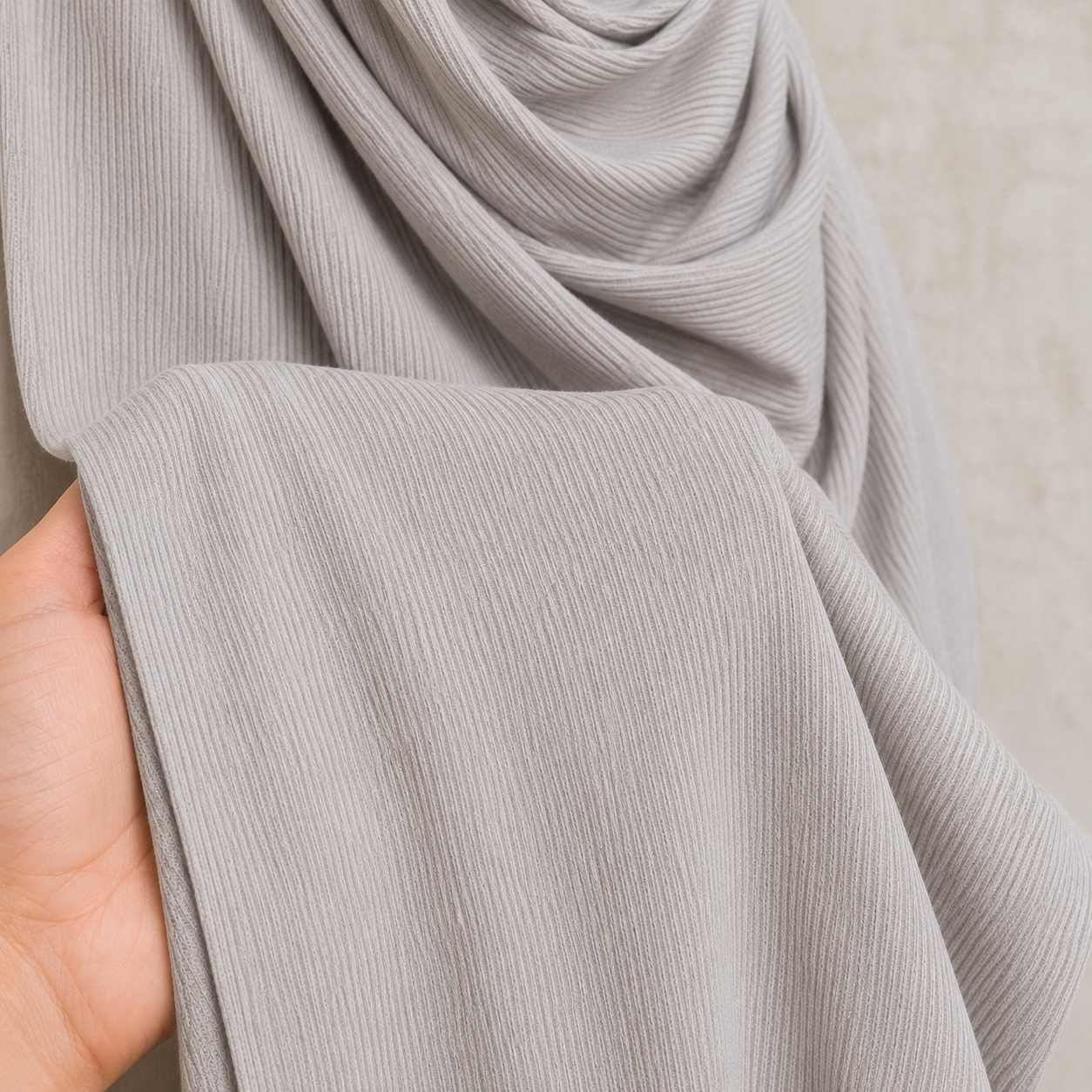 RY220 Light Silver Grey Cotton Ribbed Jersey Hijab Scarf – Soft Stretch Breathable Headscarf
