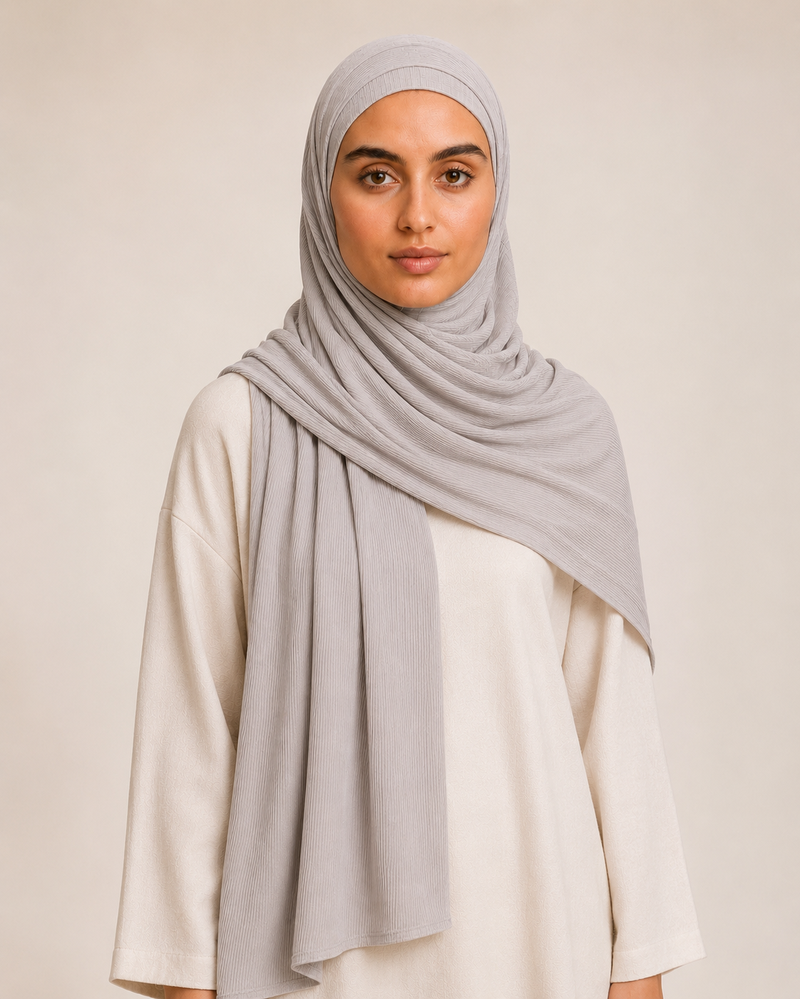 RY220 Light Silver Grey Cotton Ribbed Jersey Hijab Scarf – Soft Stretch Breathable Headscarf