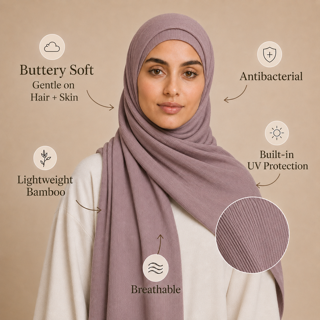RY223 Dusty Mauve Cotton Ribbed Jersey Hijab Scarf – Soft Stretch Breathable Headscarf