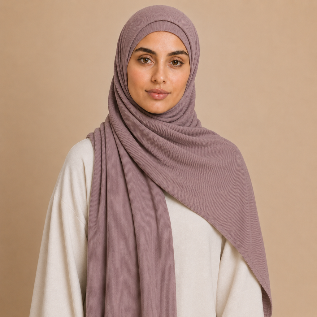 RY223 Dusty Mauve Cotton Ribbed Jersey Hijab Scarf – Soft Stretch Breathable Headscarf