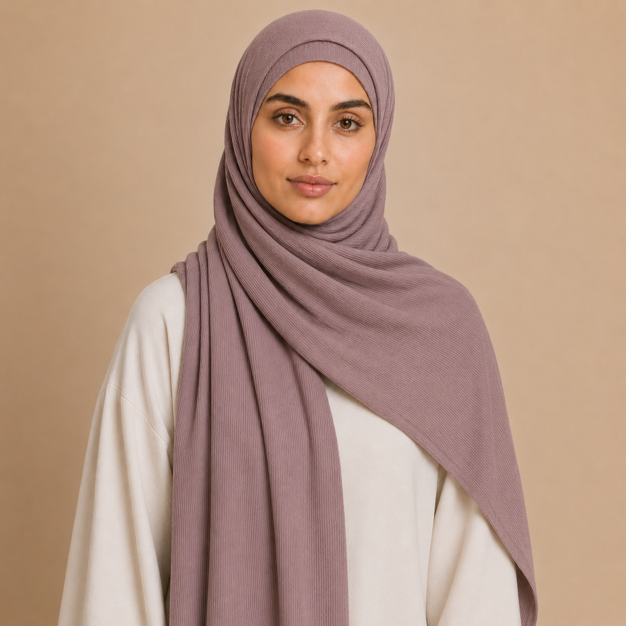 RY223 Dusty Mauve Cotton Ribbed Jersey Hijab Scarf – Soft Stretch Breathable Headscarf