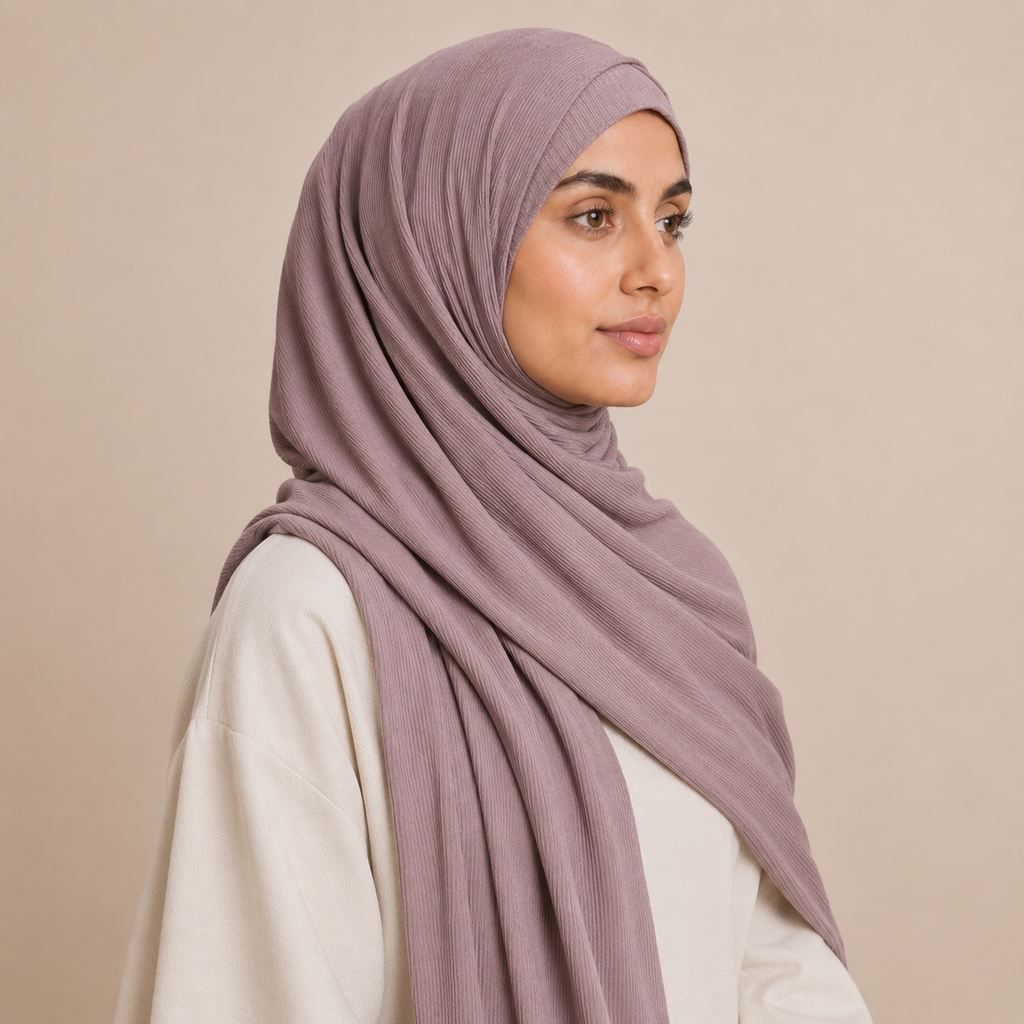 RY223 Dusty Mauve Cotton Ribbed Jersey Hijab Scarf – Soft Stretch Breathable Headscarf