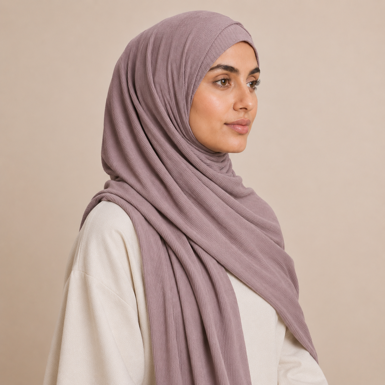 RY223 Dusty Mauve Cotton Ribbed Jersey Hijab Scarf – Soft Stretch Breathable Headscarf