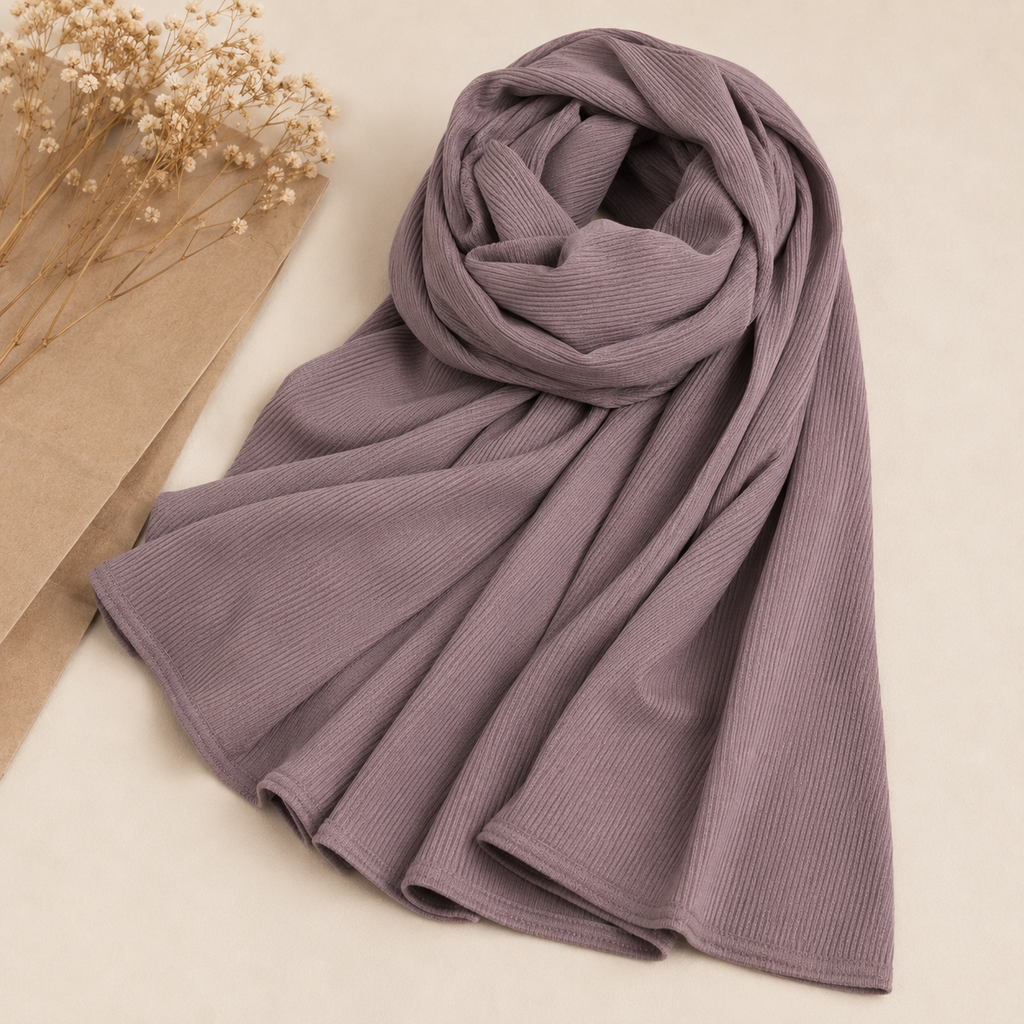 RY223 Dusty Mauve Cotton Ribbed Jersey Hijab Scarf – Soft Stretch Breathable Headscarf