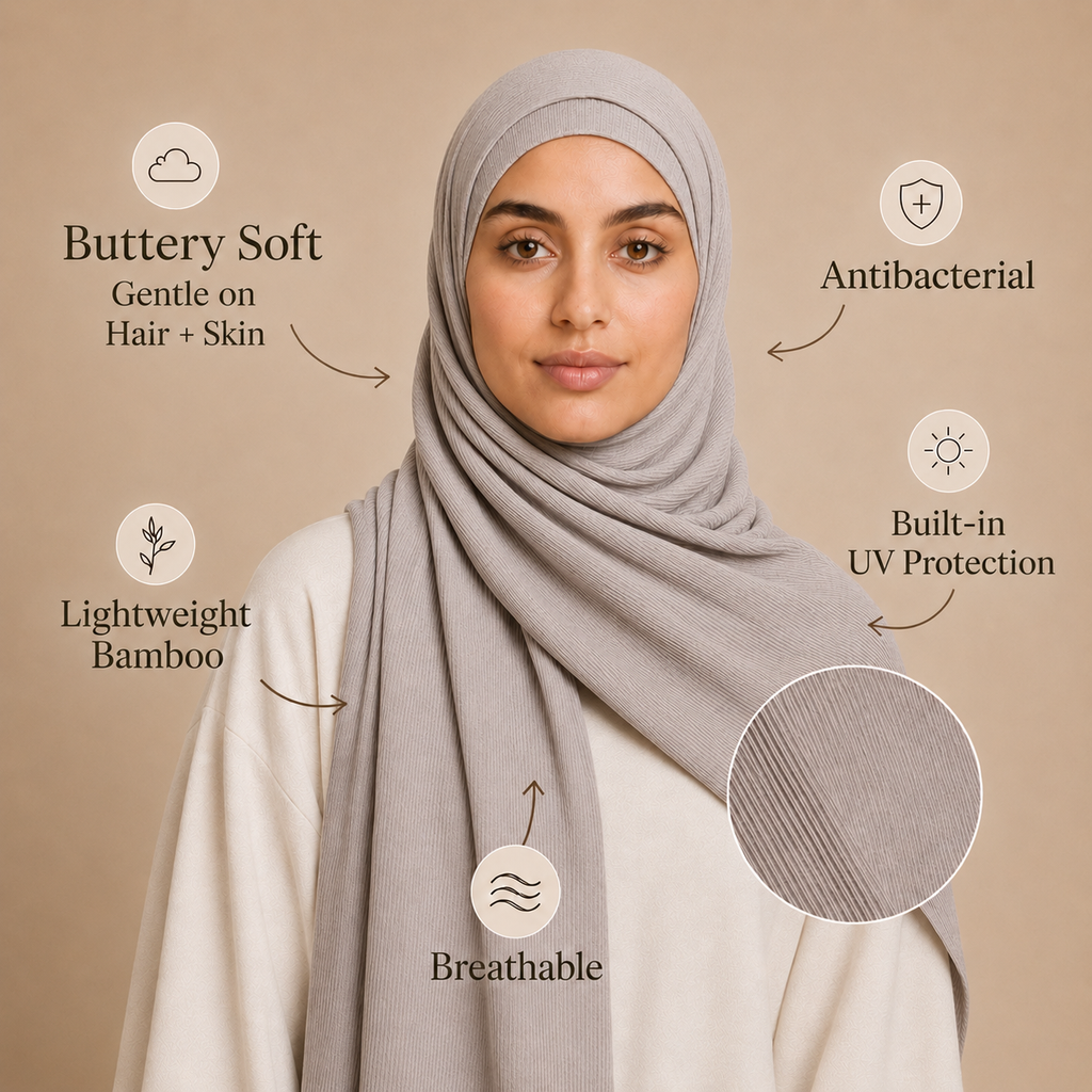 RY224 Stone Taupe Cotton Ribbed Jersey Hijab Scarf – Soft Stretch Breathable Headscarf