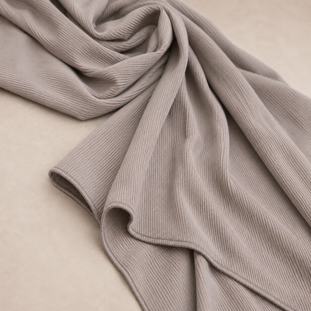 RY224 Stone Taupe Cotton Ribbed Jersey Hijab Scarf – Soft Stretch Breathable Headscarf