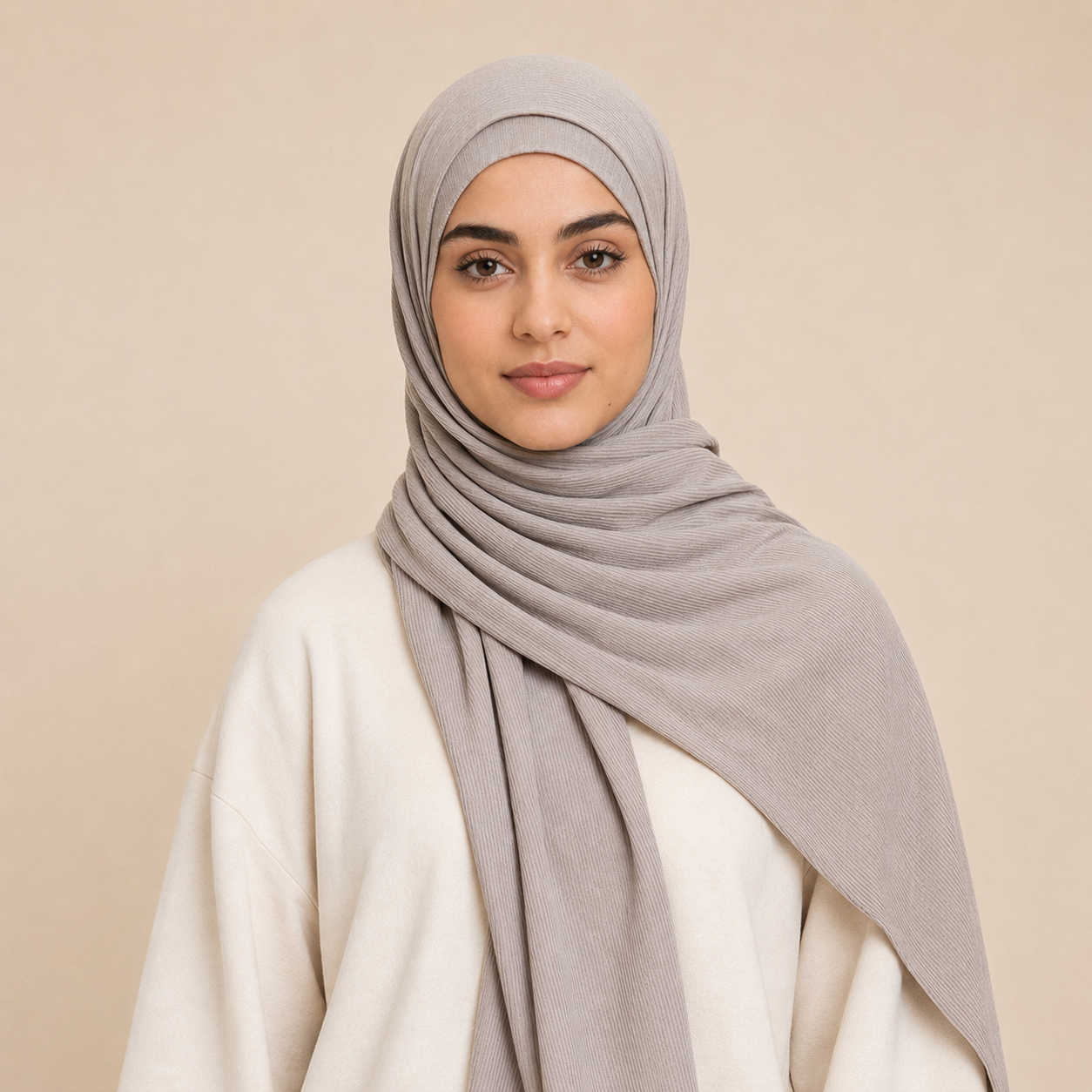RY224 Stone Taupe Cotton Ribbed Jersey Hijab Scarf – Soft Stretch Breathable Headscarf
