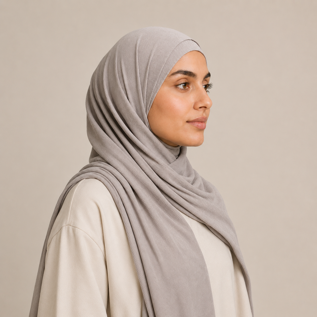 RY224 Stone Taupe Cotton Ribbed Jersey Hijab Scarf – Soft Stretch Breathable Headscarf