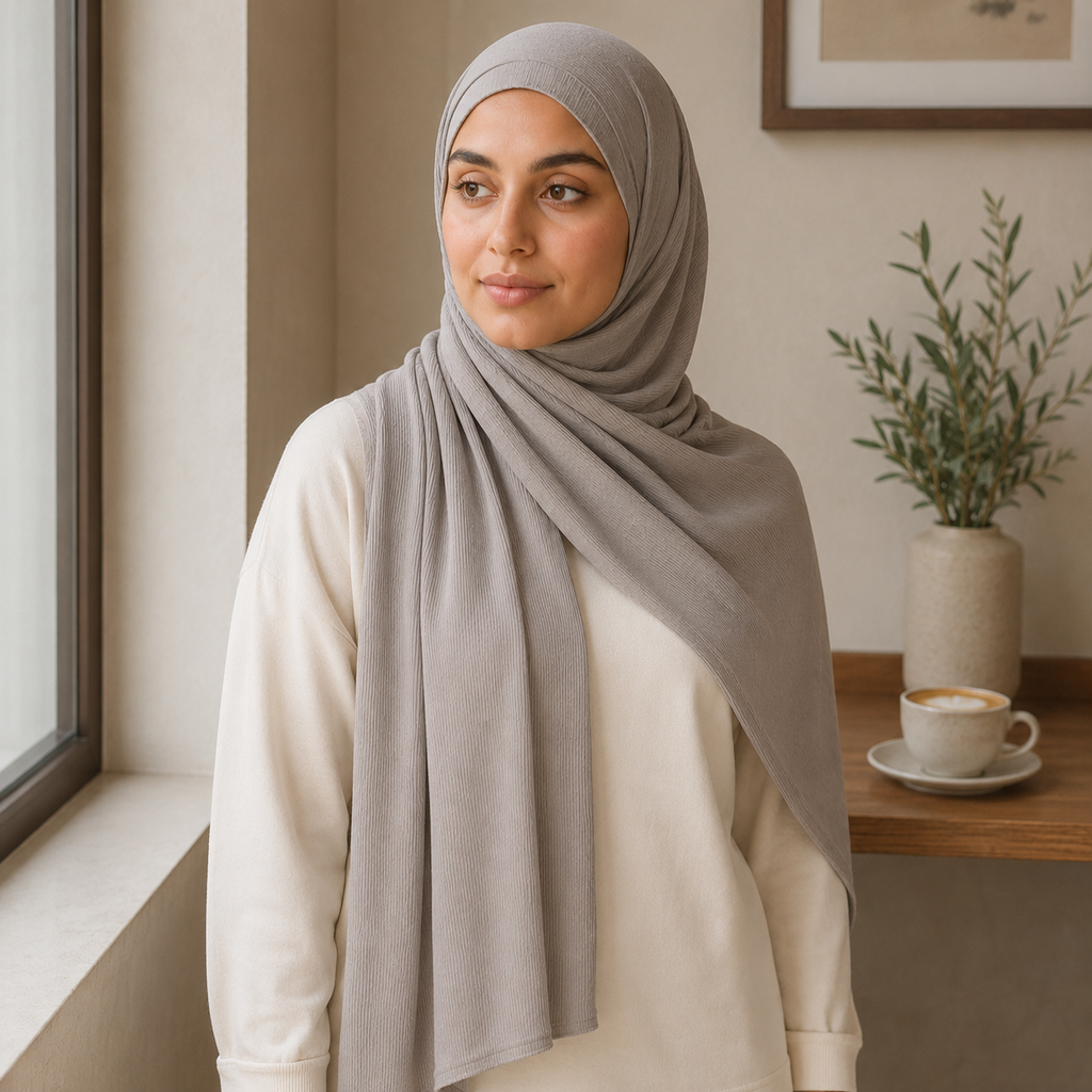 RY224 Stone Taupe Cotton Ribbed Jersey Hijab Scarf – Soft Stretch Breathable Headscarf