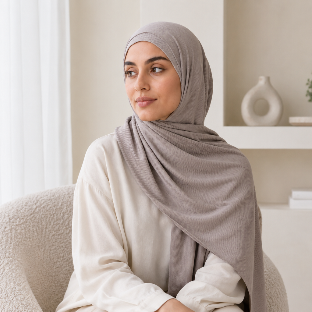 RY224 Stone Taupe Cotton Ribbed Jersey Hijab Scarf – Soft Stretch Breathable Headscarf