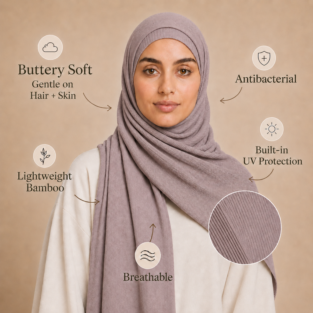 RY225 Mauve Taupe Cotton Ribbed Jersey Hijab Scarf – Soft Stretch Breathable Headscarf