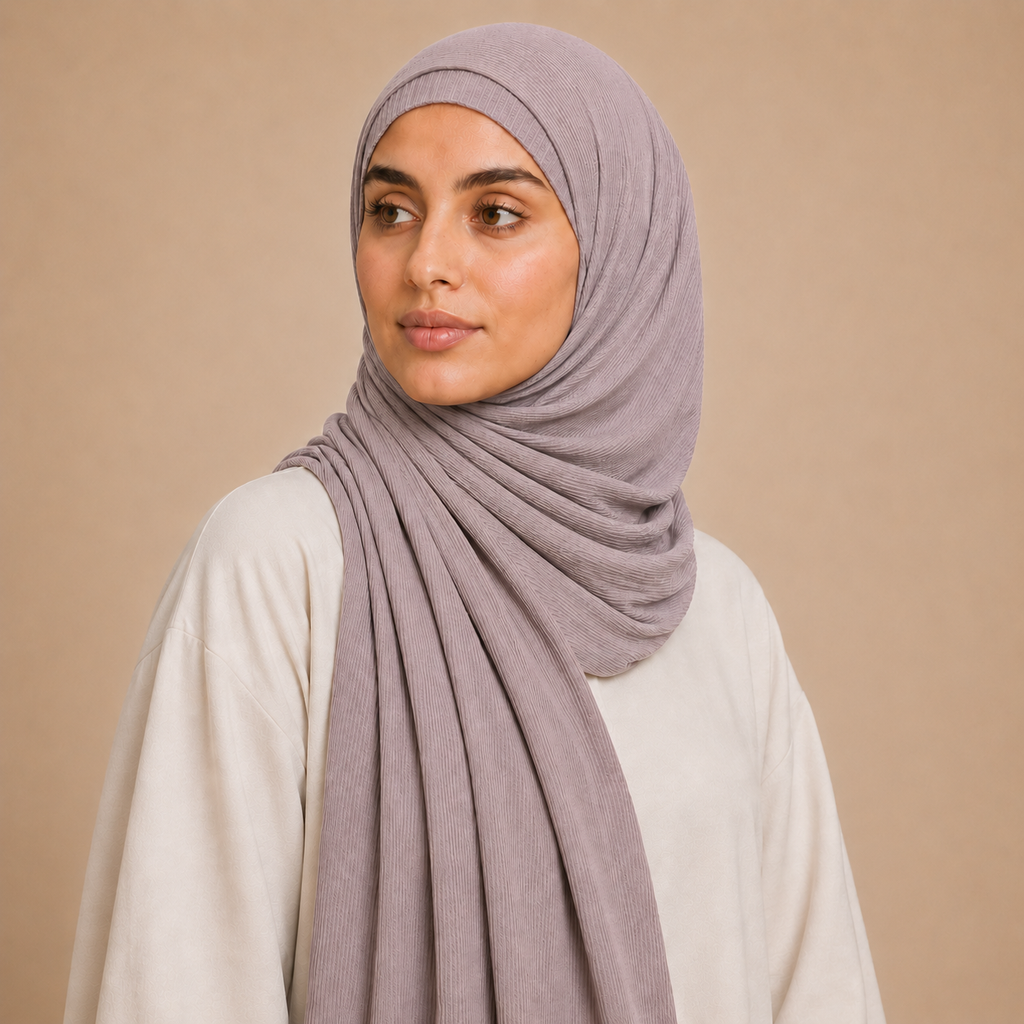 RY225 Mauve Taupe Cotton Ribbed Jersey Hijab Scarf – Soft Stretch Breathable Headscarf