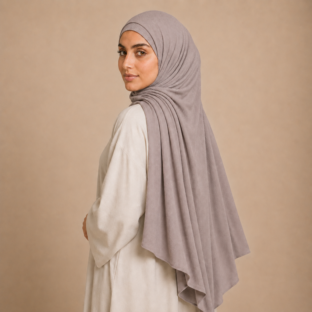 RY225 Mauve Taupe Cotton Ribbed Jersey Hijab Scarf – Soft Stretch Breathable Headscarf