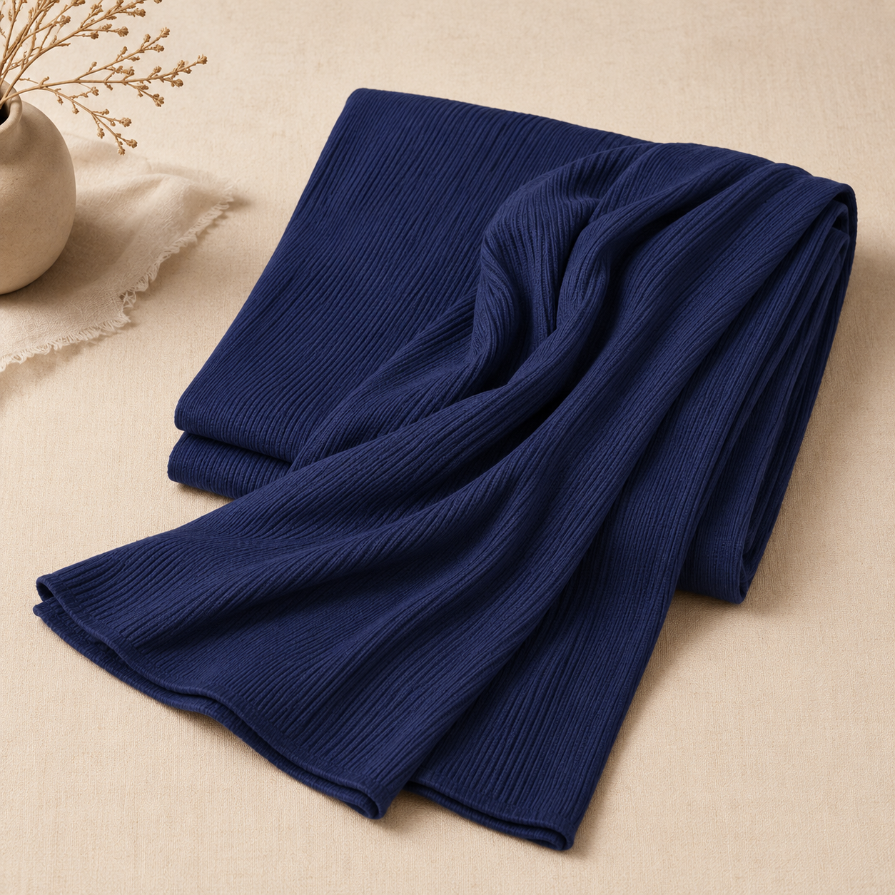 RY229 Midnight Navy Cotton Ribbed Hijab Scarf – Soft Breathable Headscarf