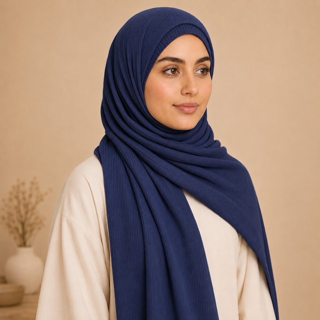 RY229 Midnight Navy Cotton Ribbed Hijab Scarf – Soft Breathable Headscarf