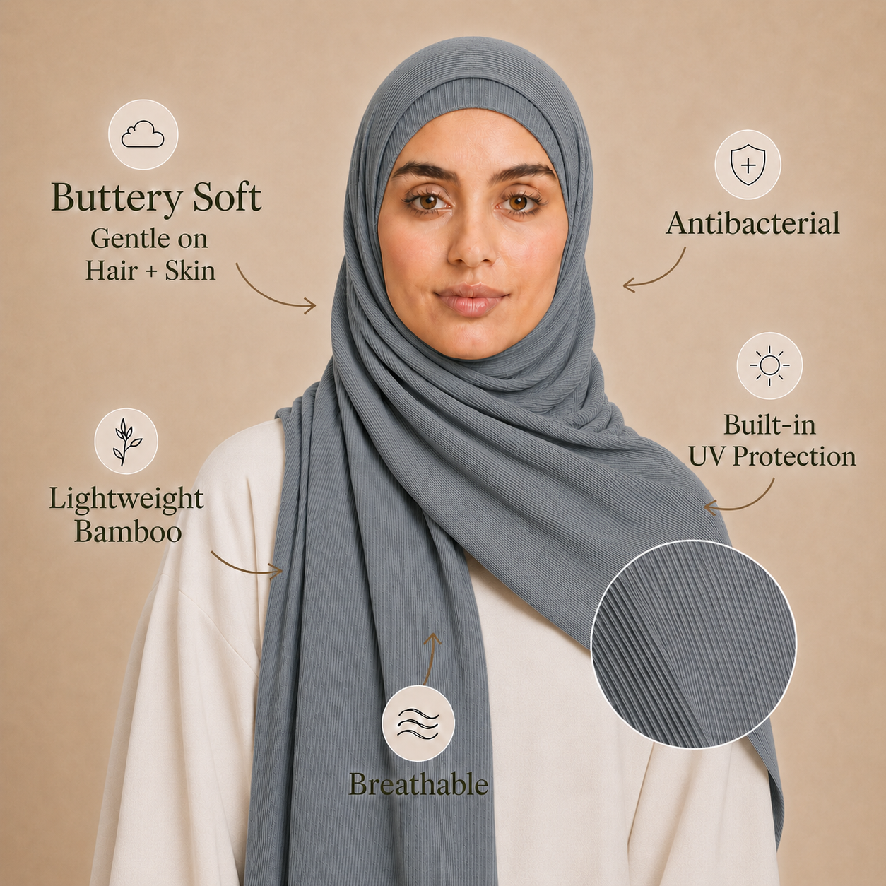 RY230 Slate Blue Grey Cotton Ribbed Jersey Hijab Scarf – Soft Stretch Breathable Headscarf
