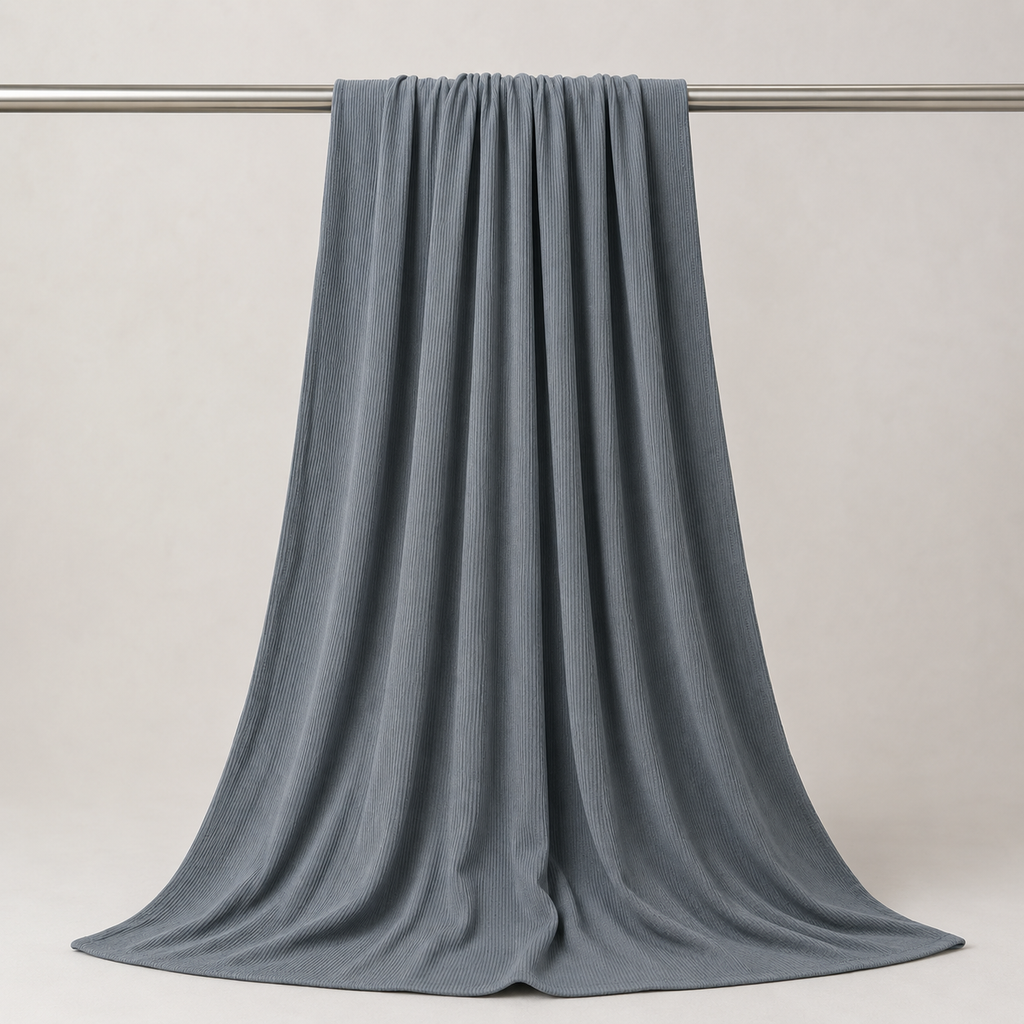 RY230 Slate Blue Grey Cotton Ribbed Jersey Hijab Scarf – Soft Stretch Breathable Headscarf