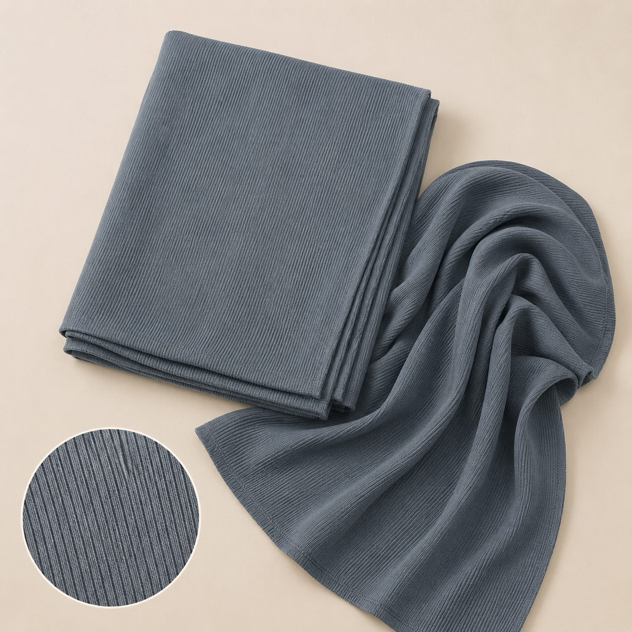 RY230 Slate Blue Grey Cotton Ribbed Jersey Hijab Scarf – Soft Stretch Breathable Headscarf