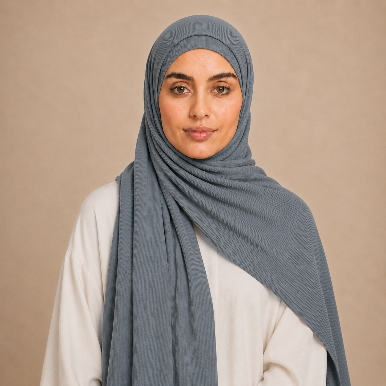 RY230 Slate Blue Grey Cotton Ribbed Jersey Hijab Scarf – Soft Stretch Breathable Headscarf