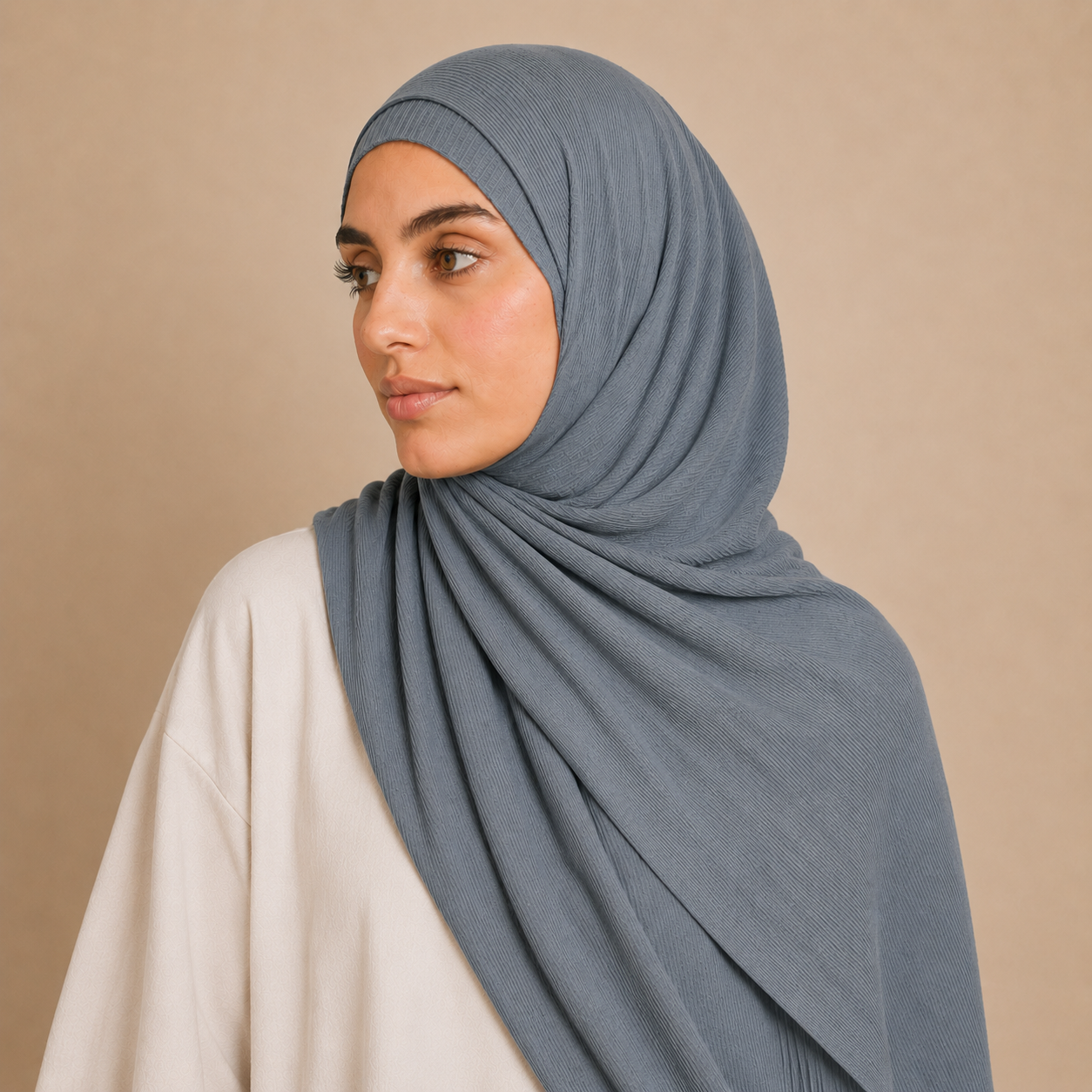 RY230 Slate Blue Grey Cotton Ribbed Jersey Hijab Scarf – Soft Stretch Breathable Headscarf