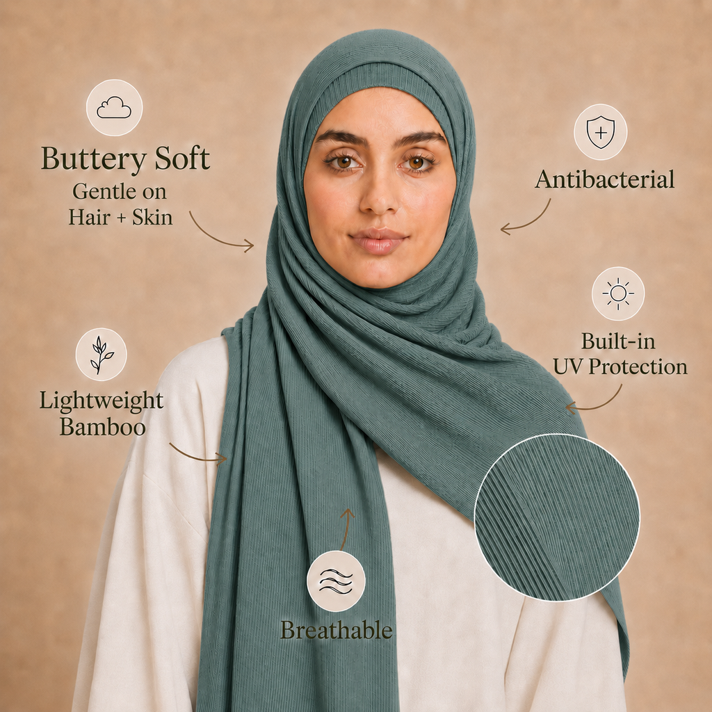 RY231 Deep Sage Green Cotton Ribbed Jersey Hijab Scarf – Soft Stretch Breathable Headscarf