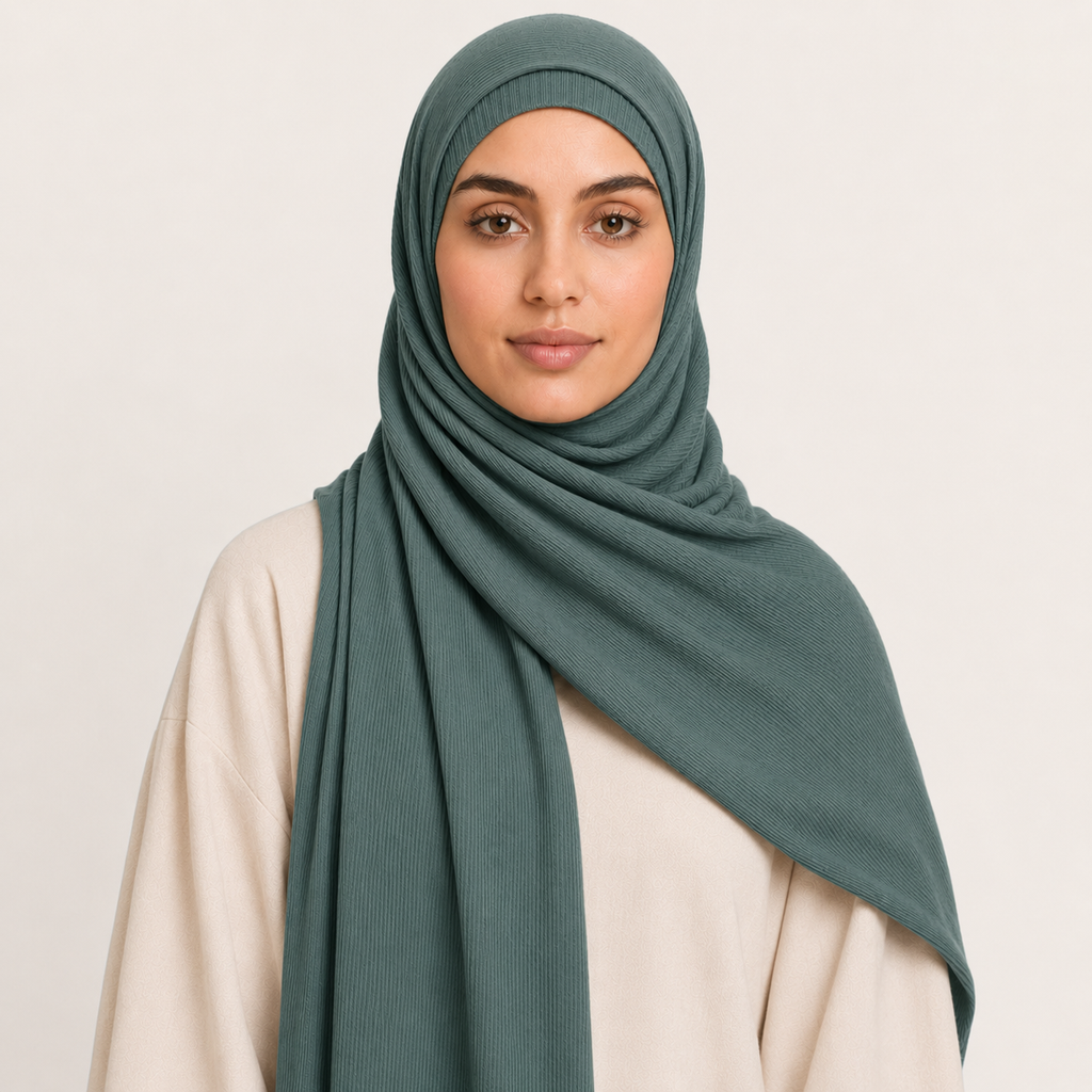 RY231 Deep Sage Green Cotton Ribbed Jersey Hijab Scarf – Soft Stretch Breathable Headscarf