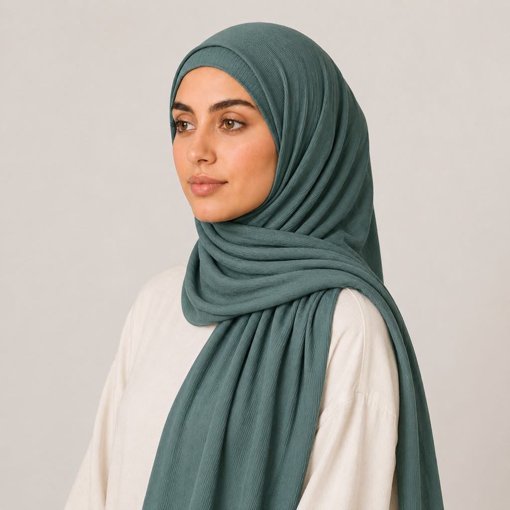 RY231 Deep Sage Green Cotton Ribbed Jersey Hijab Scarf – Soft Stretch Breathable Headscarf