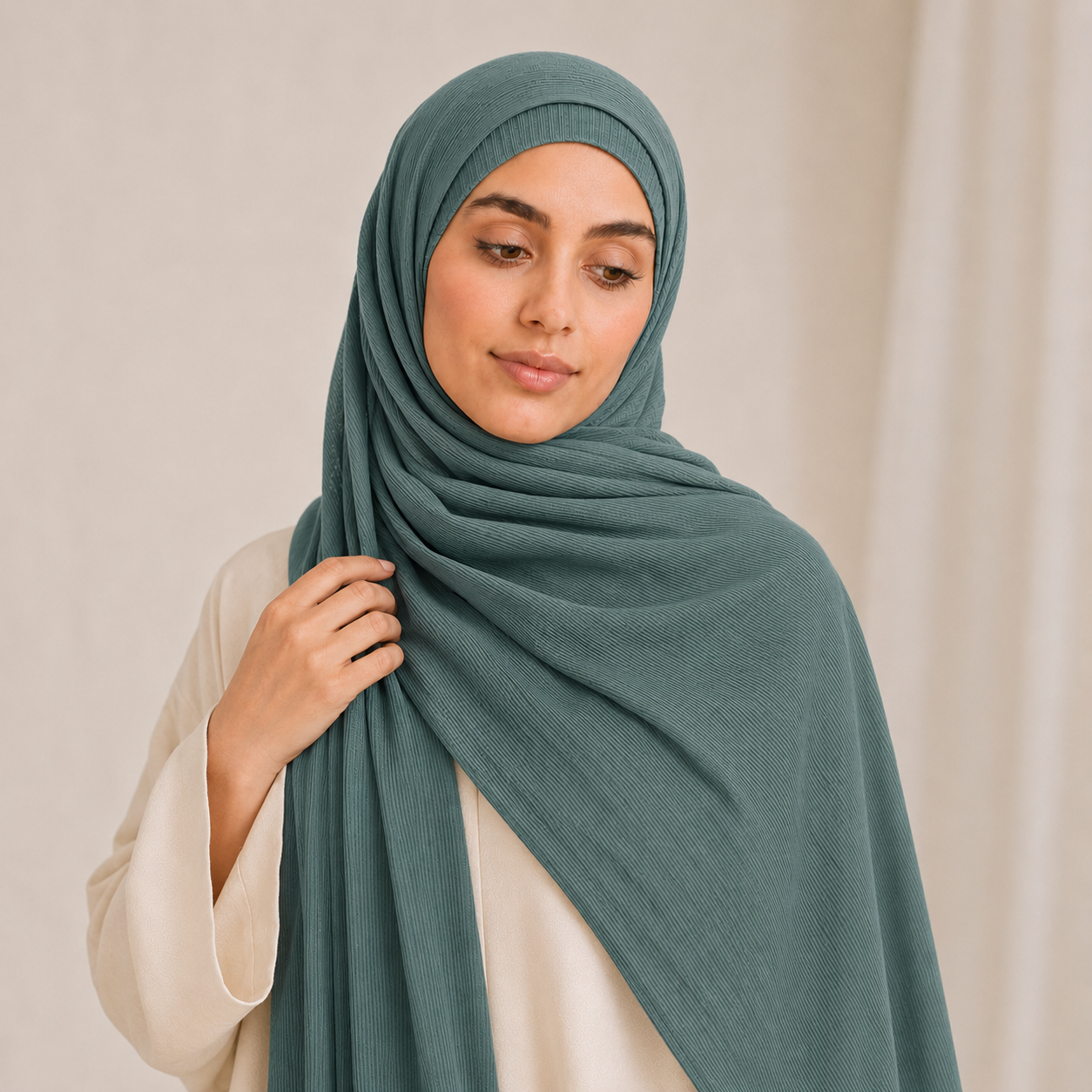 RY231 Deep Sage Green Cotton Ribbed Jersey Hijab Scarf – Soft Stretch Breathable Headscarf