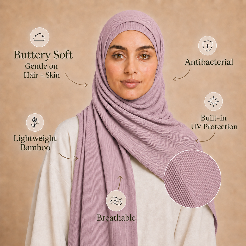 RY232 Dusty Rose Cotton Ribbed Jersey Hijab Scarf – Soft Stretch Breathable Headscarf
