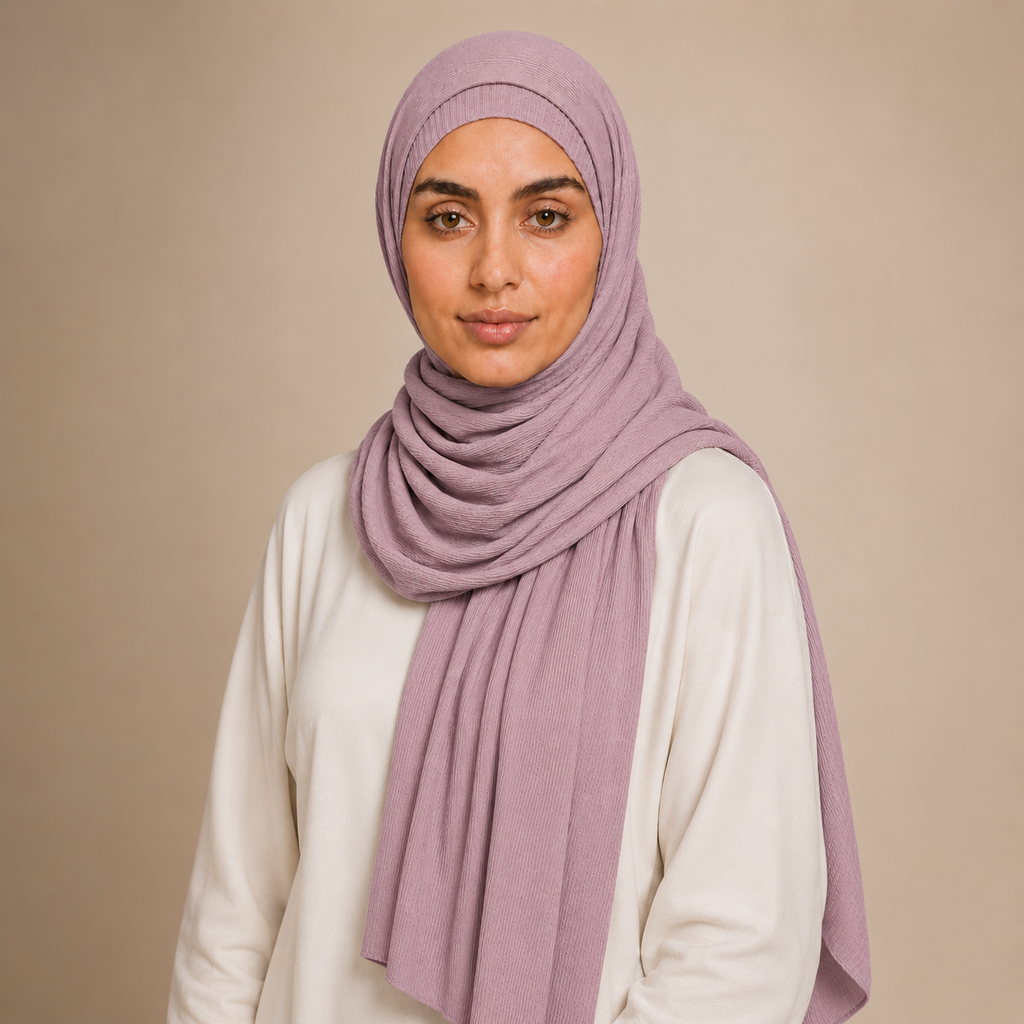 RY232 Dusty Rose Cotton Ribbed Jersey Hijab Scarf – Soft Stretch Breathable Headscarf