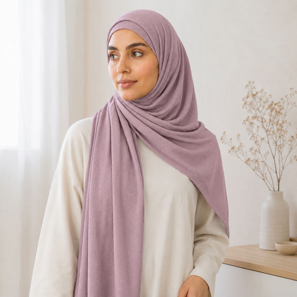 RY232 Dusty Rose Cotton Ribbed Jersey Hijab Scarf – Soft Stretch Breathable Headscarf