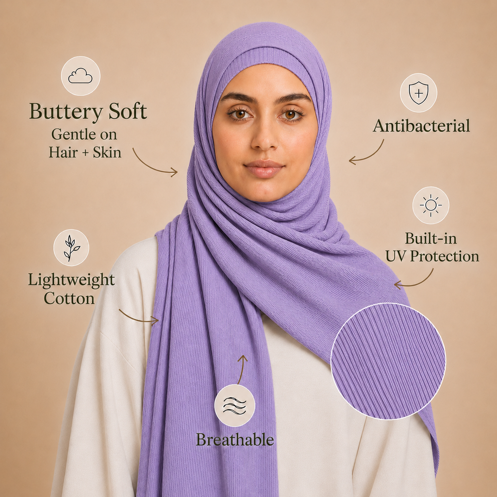 RY233 Lavender Purple Cotton Ribbed Jersey Hijab Scarf – Soft Stretch Breathable Headscarf