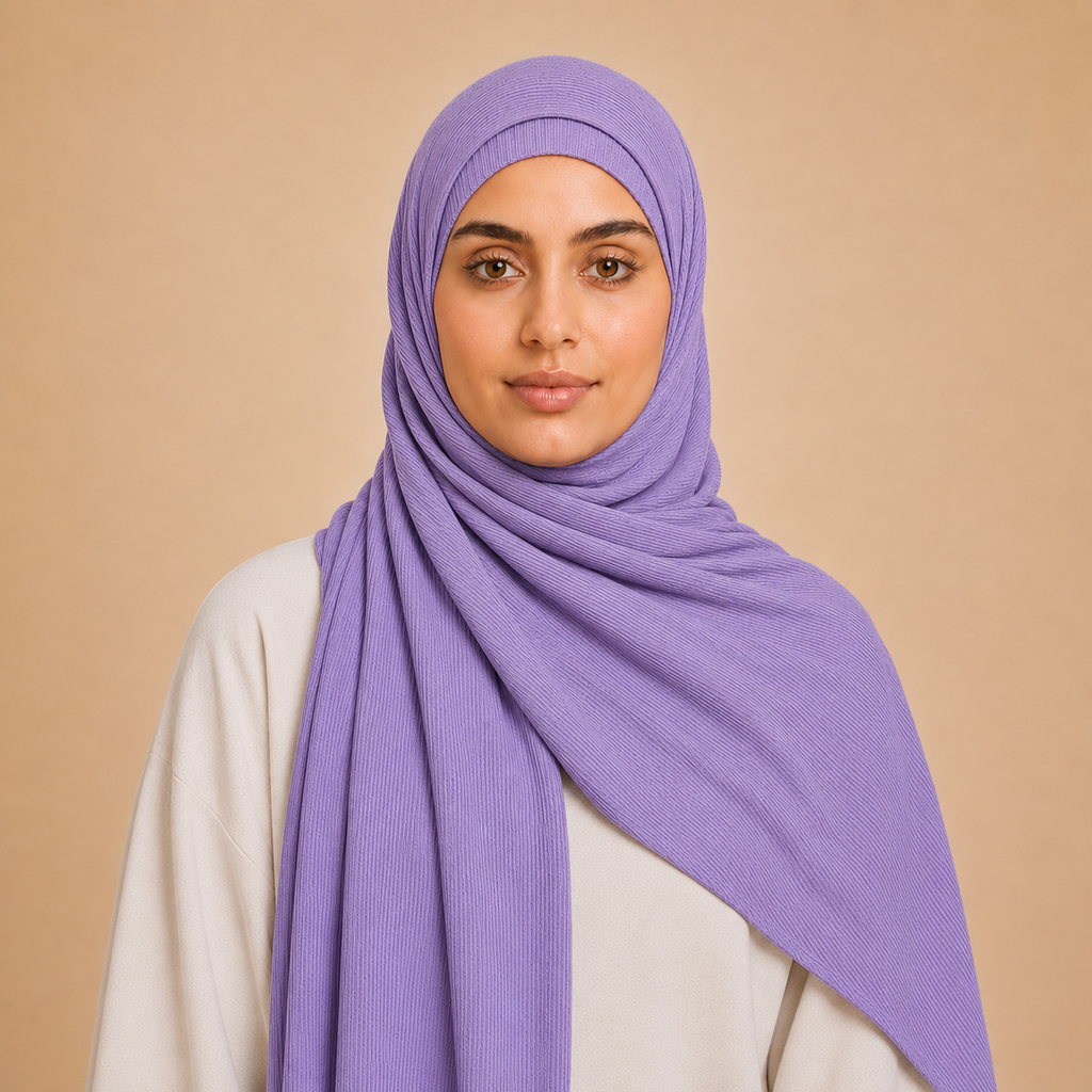 RY233 Lavender Purple Cotton Ribbed Jersey Hijab Scarf – Soft Stretch Breathable Headscarf